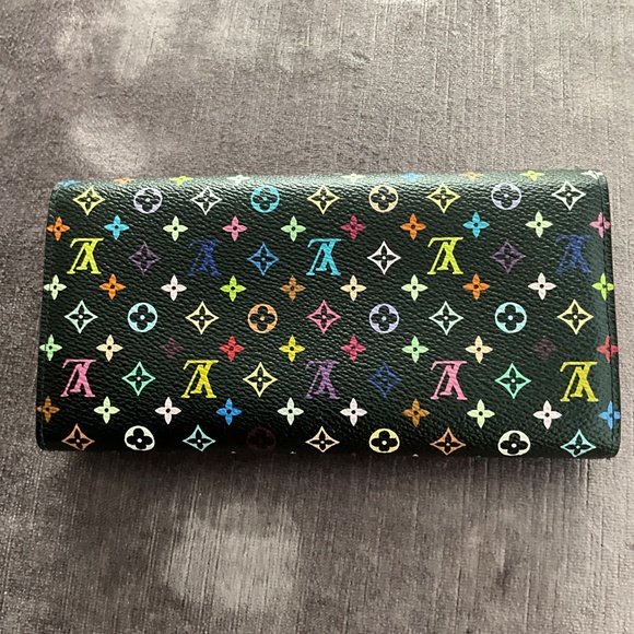 Louis Vuitton long black coated canvas monogrammed multicolour wallet - Picture 2 of 9
